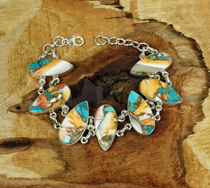 Pulsera ajustable de plata de ley 925 con turquesa natural de ostra, 7-8 pulgadas, hecha a mano, joyería de piedras preciosas para hombres y mujeres - Product Image 1