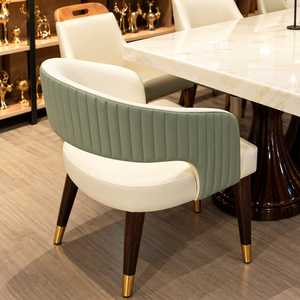 Ensemble de salle à manger rectangulaire moderne de luxe en marbre crème, table sur piétement en bois sculptural, chaises d'appoint rembourrées, banc courbé - Product Image 2