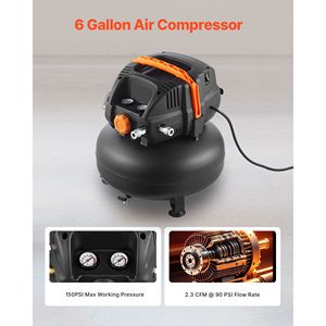 Compressore d'Aria Portatile da 1.7HP, 6 Galloni, 2.3CFM@90PSI, Pressione Massima 150PSI, Kit di 12 Accessori per Compressori Pneumatici - Product Image 2