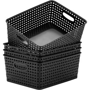 Set di 4 Cestini Portaoggetti in Plastica Nera 28x22x12 cm per Organizzazione - Product Image 1