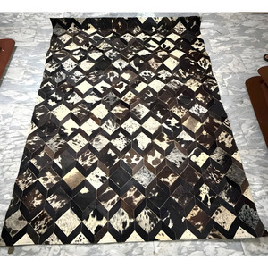 Premium Handmade Hair on Hide Square Cowhide Area Rug Geometric <b>Leather</b> Patchwork For Floor Carpets Living Room Interior Styling - Product Image 1