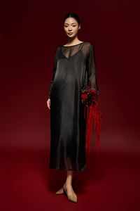 Vestidos Casuales de Verano Elegantes, Transpirables y de Lujo, de Manga Regular, Cuello Redondo, Seda, Voile, Rayados, Corte Recto, Hechos en Vietnam - Product Image 2