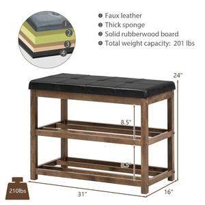 Banco zapatero de madera de 2 niveles con asiento acolchado: solución de almacenamiento cómoda - Product Image 2