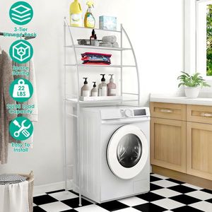 Scaffale portaoggetti bianco a 3 livelli salvaspazio da posizionare sopra il WC, organizer per bagno e lavanderia - Product Image 1