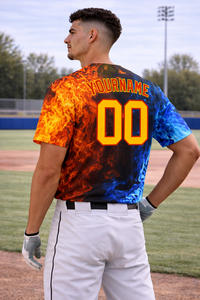 Camiseta de Béisbol Unisex de Diseño Personalizado, Diseño Fuego y Hielo, Transpirable, de Poliéster, Manga Corta, Correa Ajustable, Talla Grande, Suministro OEM - Product Image 6