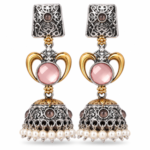 Monalisa Stone Flower Bohemian Two-Tone <b>Dangle</b> Drop <b>Earrings</b> Vintage Antique <b>Gold</b>-Plated Luxury Engagement Jewelry - Product Image 1
