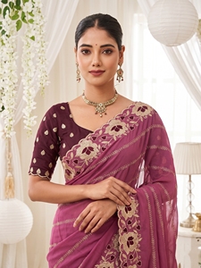 AARA Fashion Women's <b>Maroon</b> Silk <b>Saree</b> Gold Embroidery Traditional Wedding Wear India Pakistan Style Floor-Length Regular Fit - Product Image 4
