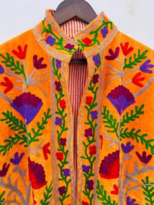 Veste bohème en velours brodé 100% coton, col mandarin, manches longues, motif floral, coupe ample, toutes saisons, broderie à la main - Product Image 2