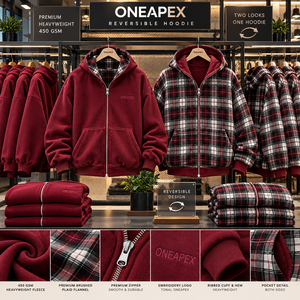 Veste à capuche réversible pour homme, à carreaux, zippée, oversize, streetwear d'hiver, vente en gros personnalisée - Product Image 6