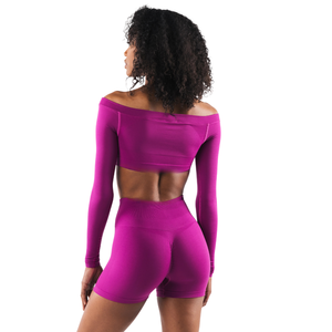 Top Corto sin Costuras para Mujer, Manga Larga, Color Rosa Nebulosa, Ajuste Elástico, para Gimnasio, Yoga, Entrenamiento, Ejercicio, Ropa Deportiva - Product Image 4
