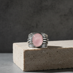 Soft Pink Rose quartz Silver Plated Handmade Tribal Spinner Gemstone <b>Ring</b> for Unisex Men Women - Product Image 4