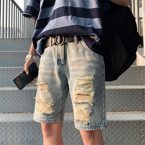 Pantalones Cortos de Mezclilla Rotos para Hombre, Estilo Casual, Cintura Media, Tejido de Algodón Transpirable, Estilo Urbano - Product Image 3