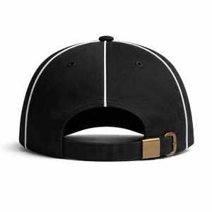 Casquette snapback noire à 6 panneaux avec surpiqûres contrastées blanches, fermeture à boucle dorée réglable, casquette de baseball décontractée unisexe en polyester/coton - Product Image 3