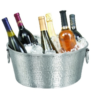 Seau à glace ovale martelé en métal pour fête, refroidisseur de bouteilles en acier galvanisé avec poignée - Product Image 1