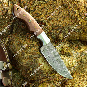 Couteau de chasse à lame fixe en acier Damas fait main sur mesure, vente en gros OEM ODM, couteau de bushcraft, camping, pêche, EDC, avec étui en cuir - Product Image 2