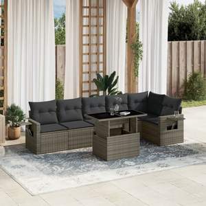 Gray PE <b>Rattan</b> and Powder-Coated Steel Garden <b>Sofa</b> Set with Tempered Glass Premium Outdoor Furniture - Product Image 1