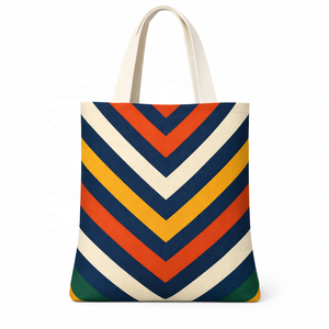 Custom Striped Cotton Canvas Tote <b>Bag</b> with <b>Long</b> Strap Large Size Custom Printed Canvas Shopping Tote <b>Bag</b> with Overall Print - Product Image 1