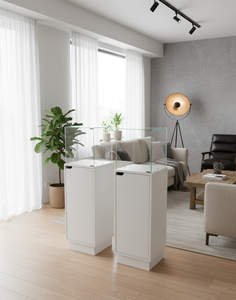 Vitrine de présentation moderne et minimaliste en verre trempé blanc TMG-G411-1 (ECO) pour objets de collection, décorations, usage domestique ou hôtelier - Product Image 5