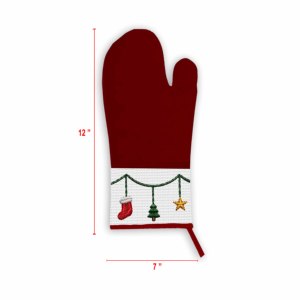 Beautiful Christmas Embroidery Design Oven Mitts <b>Red</b> Color Indian Manufacturer Oven Mitts Heat Insulation for Oven Use. - Product Image 5