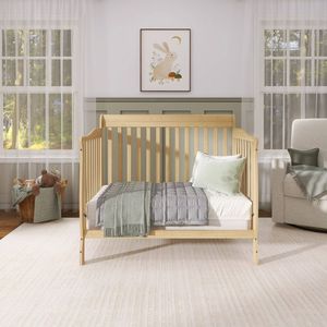 Cuna convertible 4 en 1 de madera maciza con barandilla, cama para niños pequeños para dormitorio infantil, muebles de madera seguros para bebés - Product Image 4