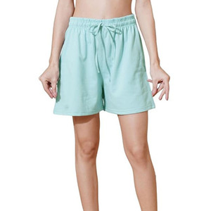 Pantalones cortos lisos azul cielo para mujer, nuevo diseño de marca a la moda, pantalones cortos informales suaves y ligeros de verano para mujer, pantalones cortos con cintura elástica - Product Image 1