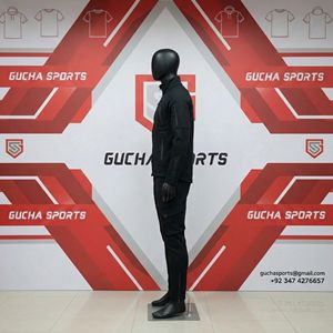 Conjunto deportivo táctico negro para hombre con chaqueta con cremallera y pantalones cargo, tela premium, múltiples bolsillos, corte moderno, ropa informal de calle. - Product Image 3