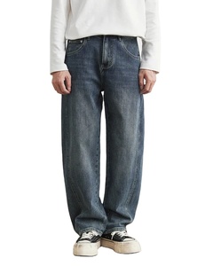 Nueva tendencia 2025 etiqueta personalizada cuadros rectos 100% algodón ecológico transpirable Casual suelto ajuste lujo hombres Jeans de alta calidad - Product Image 1