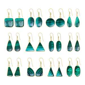 Boucles d'oreilles en malachite, bijoux en pierre, pour styles bohèmes chic, luxe haut de gamme, plaqué or 18 carats, boucles d'oreilles en malachite, bijoux pour femmes - Product Image 1