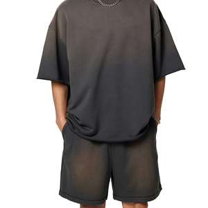 Men's Casual Summer Breathable Polyester/Cotton Short Set High Quality Solid Printed Knitted Fabric 2-Piece T-Shirt Shorts - Product Image 4