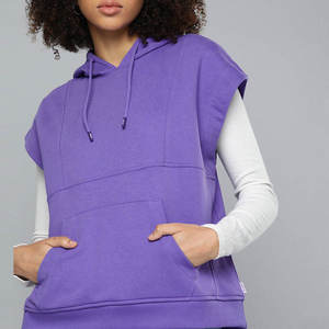 OEM Custom Made Women's Oversized Pullover Sleeveless Hoodie High Quality Breathable Solid Color Causal Style Hoodie For Sale - Product Image 2
