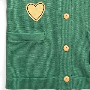 Cárdigan Verde de Punto para Mujer, Cuello en V, Manga Larga, Estilo Urbano, Logotipo P Bordado, Parche con Número 67, Diseño Vintage - Product Image 5
