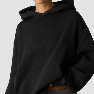 Haut à capuche oversize de haute qualité pour femme, à manches longues et épaules tombantes, séchage rapide, léger, tendance - Product Image 3