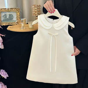 Robe Crème Coupe A-Line pour Filles, Robe de Princesse en Satin avec Col Perlé et Nœud en Ruban, Tenue de Fête et Formelle pour Enfants de 1 à 12 ans - Product Image 5