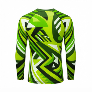 Camiseta de Compresión de Manga Larga para Hombre, Diseño Geométrico Verde con Impresión por Transferencia de Calor, Secado Rápido, UPF50, Antibacteriana, Deportiva - Product Image 3