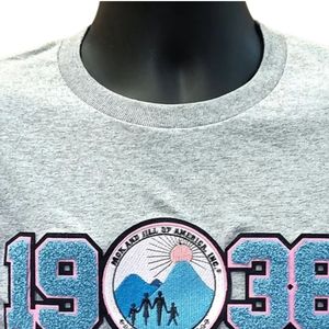 แจ็คแอนด์จิล 1938 เสื้อยืดเชนิลล์สำหรับผู้ชายแขนสั้นคอกลมผ้าฝ้ายเสื้อยืดเชนิลล์แพทช์ดีไซน์สบายๆสบายๆสไตล์วินเทจ - Product Image 2
