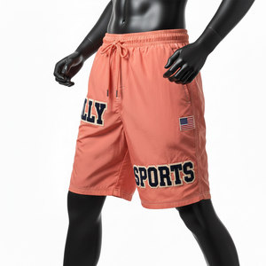 Premium 210 GSM Nylon Spandex Women <b>Shorts</b> Coral Peach Soft Breathable Quick Dry Custom Chenille <b>Patch</b> Logo - Product Image 4