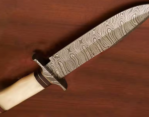 Cuchillo Bowie de Caza PRESTIGE BLADES Personalizado al por Mayor (ODM/OEM) con Hoja de Acero de Damasco, Punta Caída y Mango de Madera con Funda Personalizada - Product Image 4