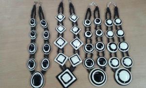 Handmade Black And White Geometric Resin Statement <b>Necklace</b> Bold Monochrome Chunky Beaded Collar Fashion Jewelry - Product Image 4