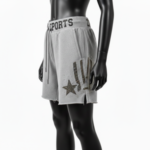 Short de basket-ball pour femme en molleton de coton et polyester de haute qualité 260 GSM, gris, confortable, respirant, avec logo personnalisé. - Product Image 3