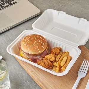 Compostable Bagasse Food <b>Box</b> for Restaurant <b>Parcel</b> and Takeaway Packaging 9x6 Inches <b>Box</b> for Burgers Sandwiches and Snacks Meal - Product Image 3