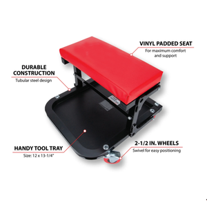 Taburete Rodante Plegable con Marco en C y Bandeja para Herramientas, Acero Resistente, Ruedas de 2 Pulgadas, Negro/Rojo, para Garaje y Detallado Automotriz GAPGAR032 - Product Image 4