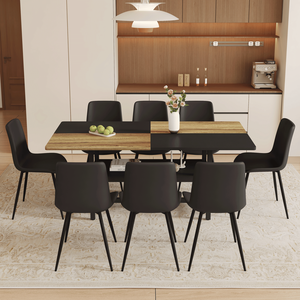 71*35.4 pollici in legno nero impiombato tavolo da pranzo Set sedia funzione di stoccaggio gambe del tavolo centrale 8 nero artificiale PU curvato allargato - Product Image 3