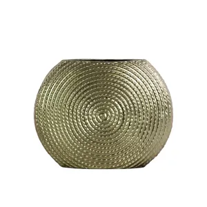 Handmade Metal Tabletop Vase With Circular Pattern Modern Decorative Planter - Product Image 1