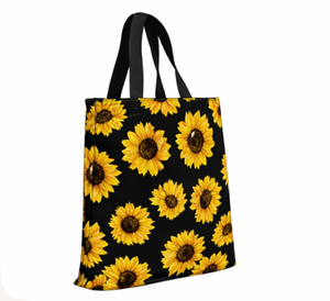 Custom logo Sunflower Print Tote <b>Bag</b> Black Canvas <b>Fabric</b> Shoulder Handle Large Shopping <b>Bag</b> Daily Use - Product Image 5