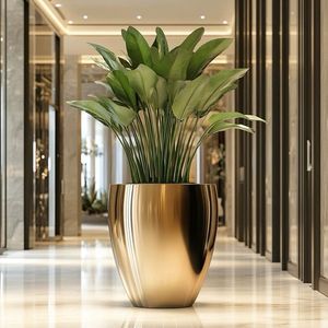 Florero de Piso Redondo Moderno de Metal con Acabado Dorado, Exhibidor Floral Contemporáneo, Macetero Decorativo de Diseño Duradero - Product Image 1