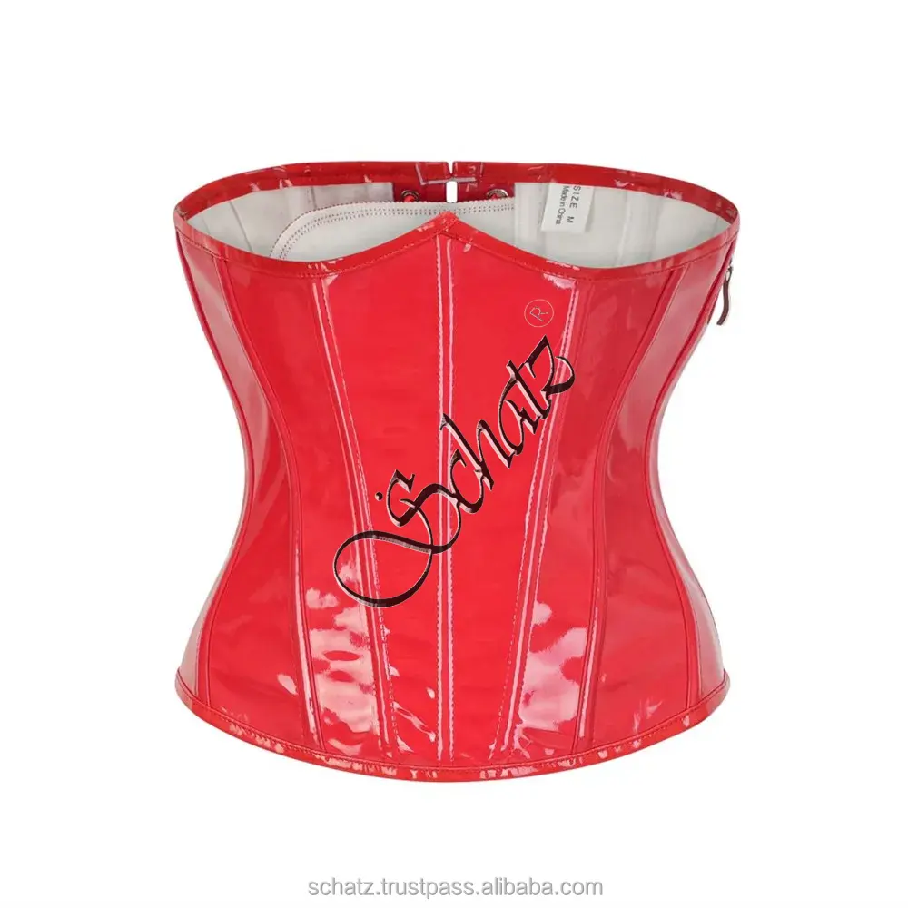 Corsetto Sexy sottoseno corsetto Korsett nero rosso pelle sintetica con cerniera per donna Steampunk Gothic Bustier girovita Shaper