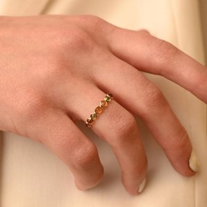 14K Gold Multi Tourmaline Half Eternity Band-<b>Resizable</b> Bezel Set Wedding <b>Ring</b> - Product Image 1
