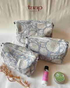 Ensemble de trousses de maquillage et de toilette professionnelles en coton matelassé, imprimé floral indien au bloc, fait main, avec fermeture éclair, imperméables, pour femme - Product Image 6