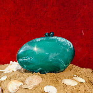 Pochette de soirée ovale de luxe en résine turquoise avec bouton en résine assorti, faite à la main, sac de soirée élégant pour femme, pochette de mariage - Product Image 3