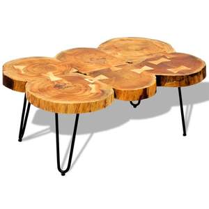 Mesa de centro pequeña de madera maciza de acacia marrón y hierro con recubrimiento en polvo - Product Image 1